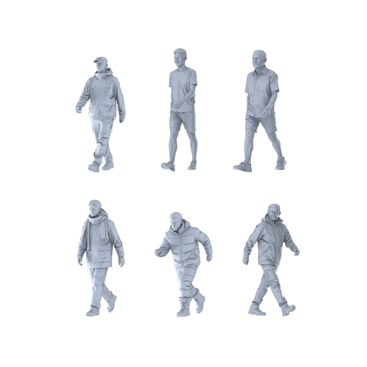 MRY-SFW LYTR672 Modern Daily Walking Style Male Multi-Pose Six-Person Set Miniature Car Diorama Figures Scene Props Accessories Resin