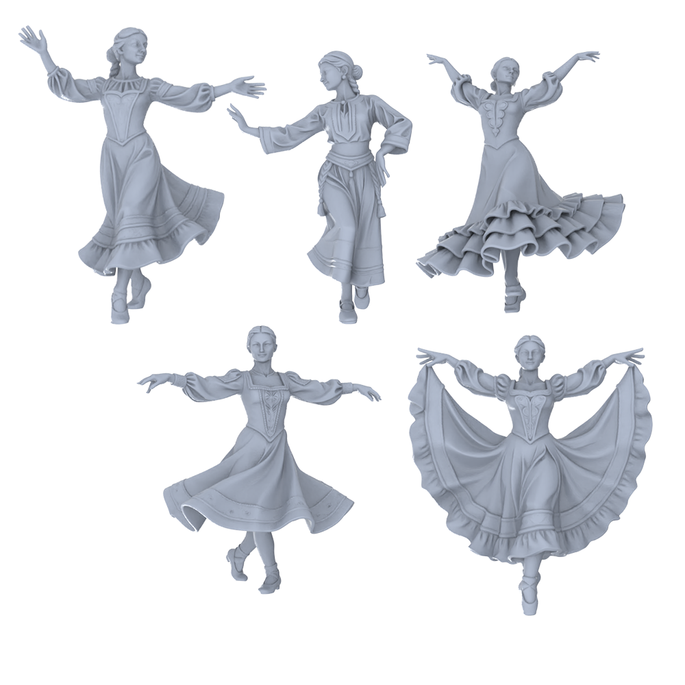 MRY-SFW LYTR756 Eastern European Traditional Folk Dance Figure 5 pcs Miniature Car Diorama Figures Scene Props Accessories Resin