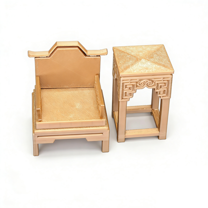 RHF12233 Ancient-Style Armchair & Side Table Shelf 3D Printing DIY Miniature Scenes Dollhouse Creative Ornaments Desktop Scenes Mini Models BJD & OB Dolls Ancient-Style Armchair & Side Table Shelf