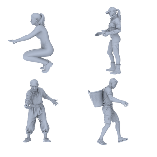 MRY-SFW LYTR766 Outdoor Laboring Figure 4 pcs Miniature Car Diorama Figures Scene Props Accessories Resin