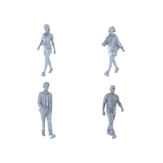 Yao's Studio LYTR308 Unpainted Pedestrian Miniatures 4-Pack | For Diorama, Hobby Painting & Collection Miniatures Diorama Resin Figures