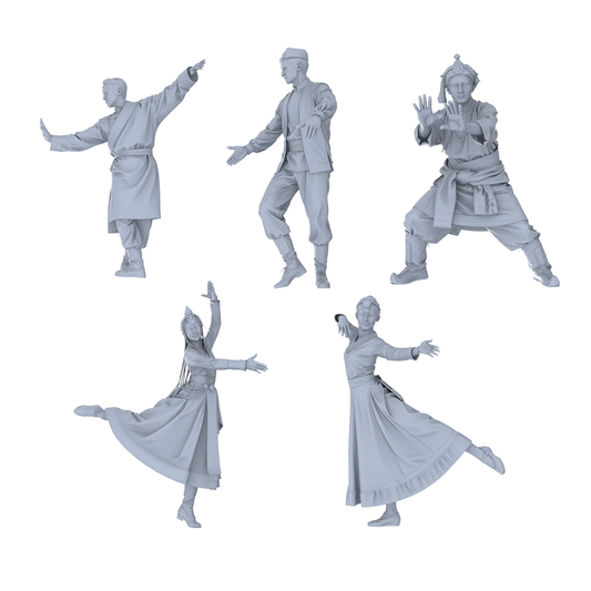 MRY-SFW LYTR750 Folk Dance Figure 5 pcs Miniature Car Diorama Figures Scene Props Accessories Resin