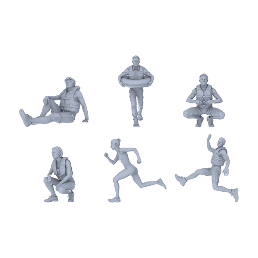 Yao's Studio LYTR250  Water Rescue Figures Resin Miniature Model 6-Figure Set, Unpainted Lifeguard Emergency Figures, DIY Painting Scene Decoration Miniatures Diorama Resin Figures