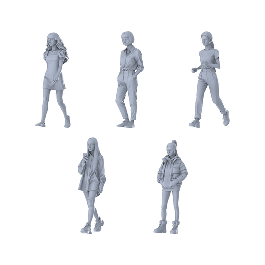 MRY-SFW LYTR644 Modern Daily Multi-Style Young Female Multi-Pose Five-Person Set Miniature Car Diorama Figures Scene Props Accessories Resin