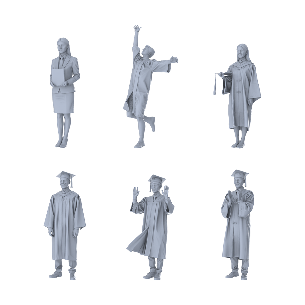 MRY-SFW LYTR466 Modern Campus Graduates Graduation Group of 6 Miniature Car Diorama Figures Scene Props Accessories Resin