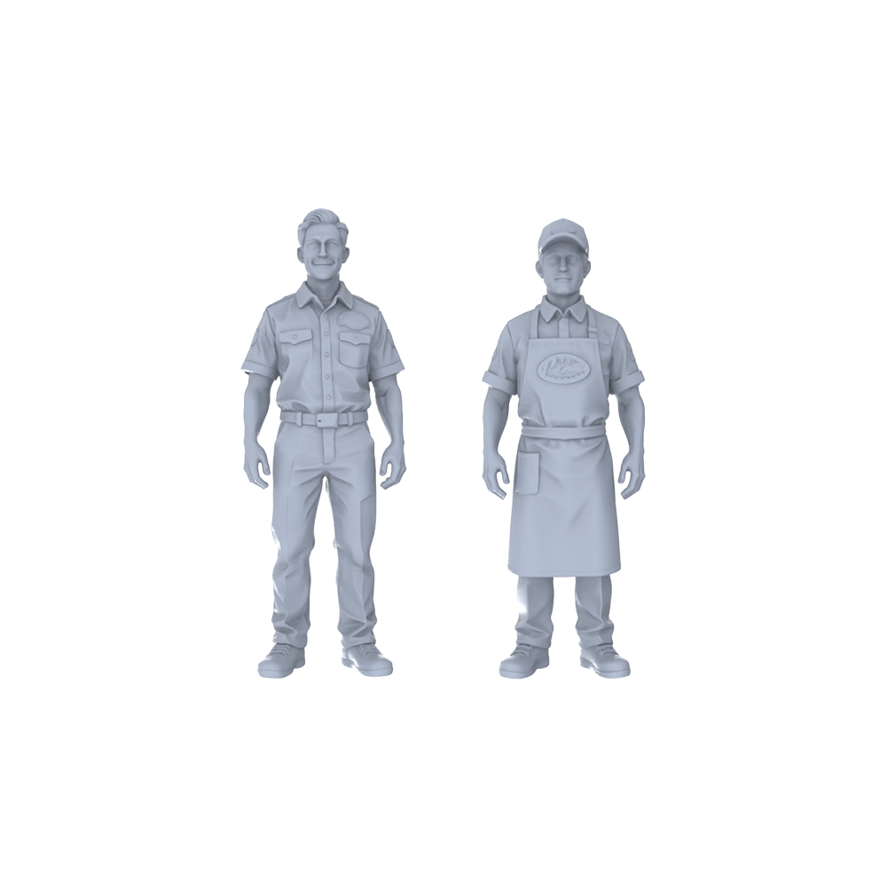 Yao's Studio LYTR206  Unpainted Miniature 2-Piece Set - Shop Owner & Staff Figures to Build Immersive Street Scenes Miniatures Diorama Resin Figures