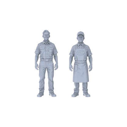 Yao's Studio LYTR206  Unpainted Miniature 2-Piece Set - Shop Owner & Staff Figures to Build Immersive Street Scenes Miniatures Diorama Resin Figures