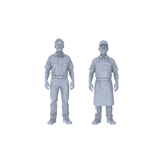 Yao's Studio LYTR206  Unpainted Miniature 2-Piece Set - Shop Owner & Staff Figures to Build Immersive Street Scenes Miniatures Diorama Resin Figures