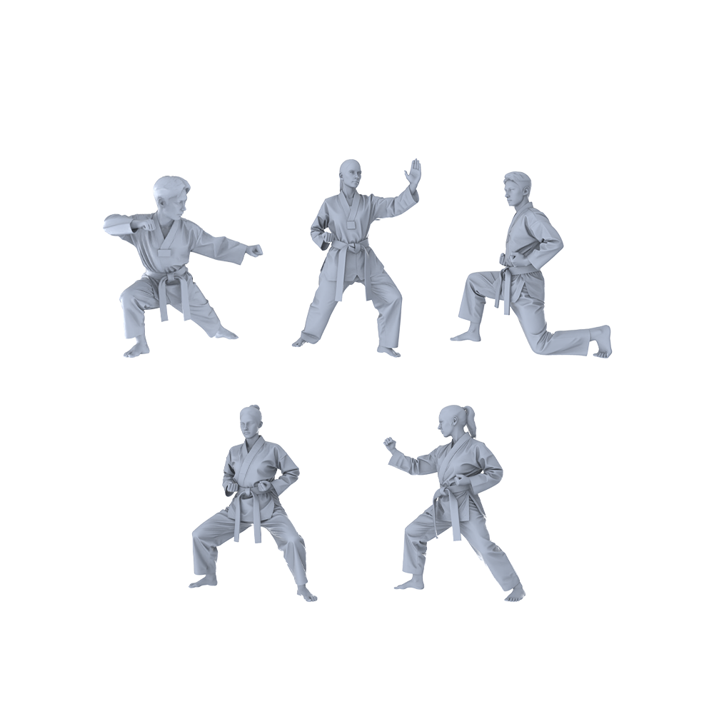 MRY-SFW LYTR560 Modern Dojo Karate Practitioners Pose Group of 5 Miniature Car Diorama Figures Scene Props Accessories Resin