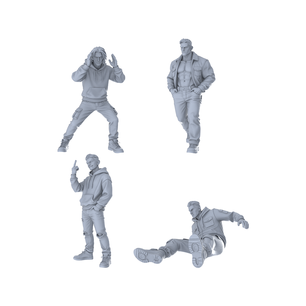Yao's Studio LYTR322 Unpainted Street Style Miniatures 4-Pack | For Diorama & Hobby Painting Miniatures Diorama Resin Figures