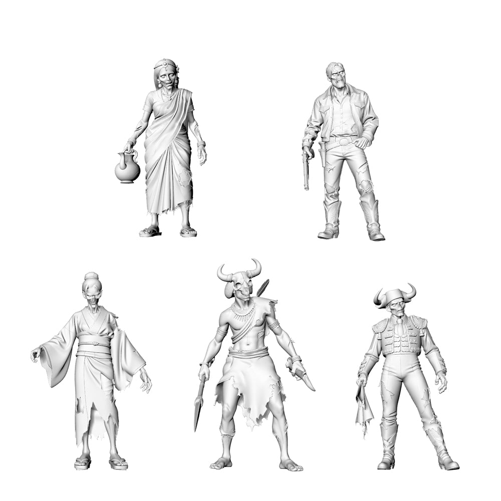 MRY-SFW LYGR302 3D Printed Exotic Style Zombie Miniatures, Multi-Cultural Themed Undead Figures for Tabletop Wargames & Dioramas