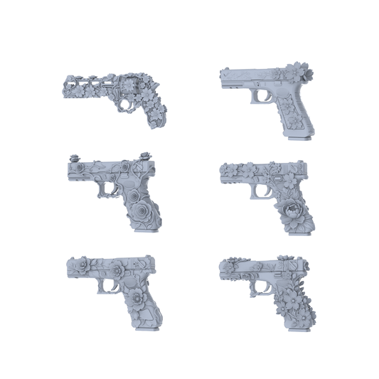MRY-SFW LYGS176 Blooming Firearm-Themed Modified Pistol Set - 6 Gentle Fantasy Variants (Untextured)