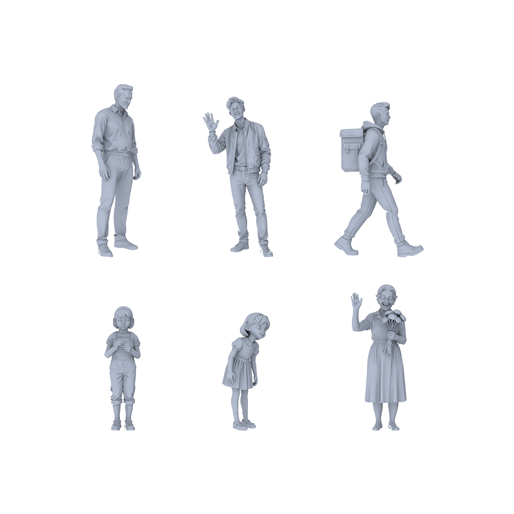 Yao's Studio LYTR207  Unpainted Miniature 6-Piece Set - City Vibrant Pedestrians Scene Models for Realistic Dioramas Miniatures Diorama Resin Figures