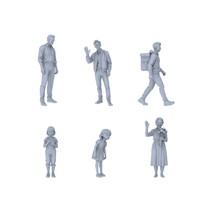 Yao's Studio LYTR207  Unpainted Miniature 6-Piece Set - City Vibrant Pedestrians Scene Models for Realistic Dioramas Miniatures Diorama Resin Figures