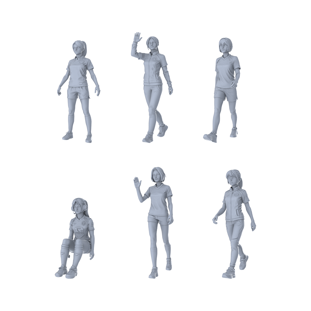 MRY-SFW LYTR379  Female Footballers 6-Pack, Ideal Stadium, Tabletop Painting Miniature Car Diorama Figures Scene Props Accessories Resin