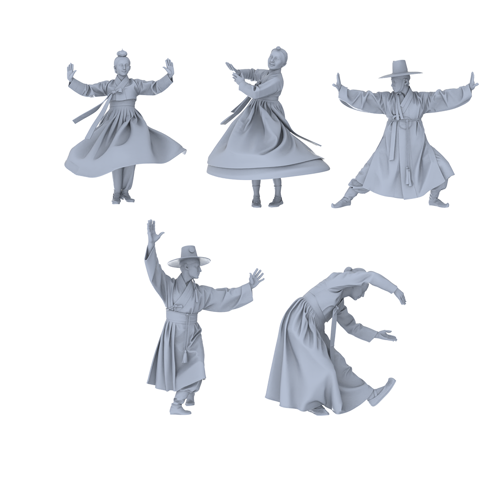MRY-SFW LYTR751 Korean Traditional Dance Figure 5 pcs Miniature Car Diorama Figures Scene Props Accessories Resin