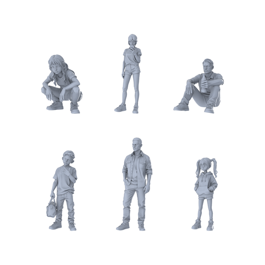 MRY-SFW LYTR572 Modern Daily Family Characters Pose Set of 6 Miniature Car Diorama Figures Scene Props Accessories Resin