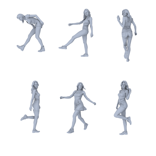 MRY-SFW LYTR723 Modern Casual Dynamic Female 6 pcs Miniature Car Diorama Figures Scene Props Accessories Resin