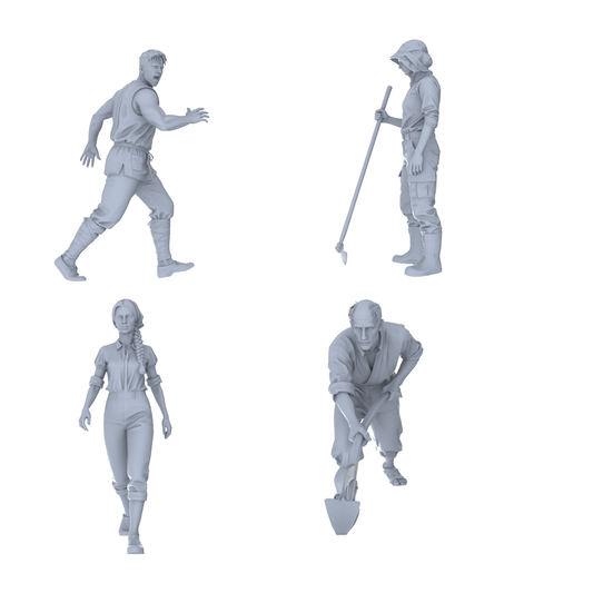 MRY-SFW LYTR775 Outdoor Laboring Dynamic Figure 4 pcs Miniature Car Diorama Figures Scene Props Accessories Resin