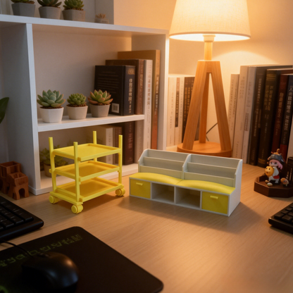 RHF12247 Movable Storage Shelf  Exhibition Sofa 3D Printed Modern Miniature Furniture Movable Storage Shelf & Exhibition Sofa Model