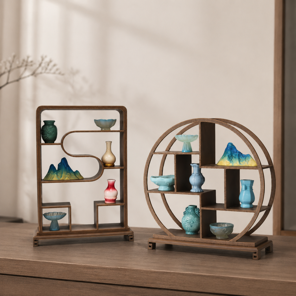 RHF0464 Ancient-style New Chinese Cabinet Miniature antique shelf, new Chinese-style dollhouse decoration, Chinese-style mini storage rack