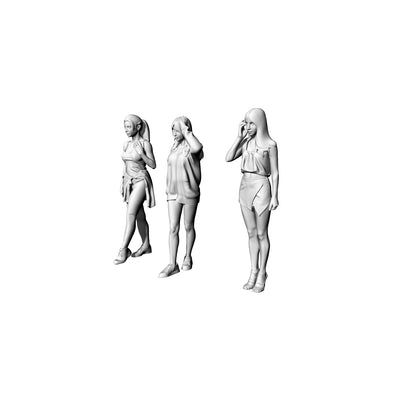 Yao's Studio LYTR070  Urban Fashion Girls 3-Pack 3D Print Model, Unpainted Trendy Figures, DIY Painting Kit 1set