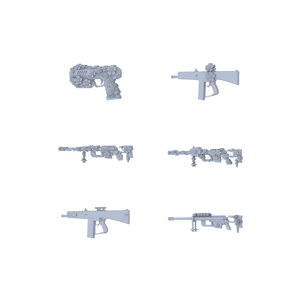MRY-SFW LYGS245 Floral Light Arm-Themed Modified Lightweight Firearm Set - 6 Romantic Fantasy Variants (Untextured)