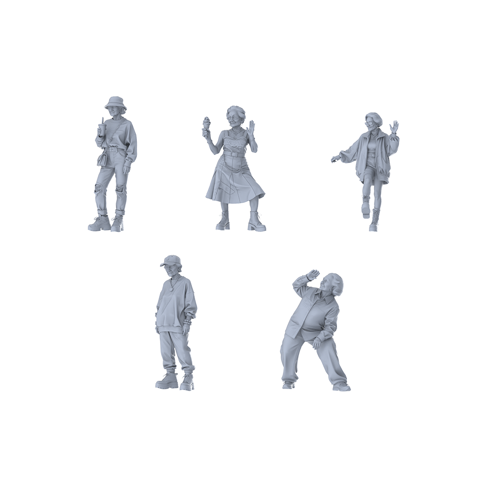 MRY-SFW LYTR629 Modern Trend Mix Style Elderly Character Multi-Pose Five-Person Set Miniature Car Diorama Figures Scene Props Accessories Resin