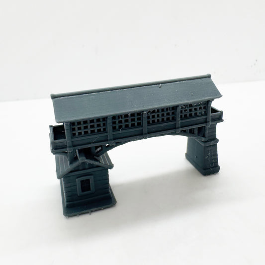 MRY-SFW LYTS123 Covered Bridge with Stone House Diorama 3D Printed Vintage Retro Architectural Miniature for Model Train Scenes Collectors or Desktop Decor