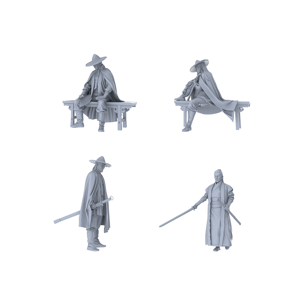 MRY-SFW LYTR490 Ancient Swordsmen Wandering Heroes Group of 4 Miniature Car Diorama Figures Scene Props Accessories Resin