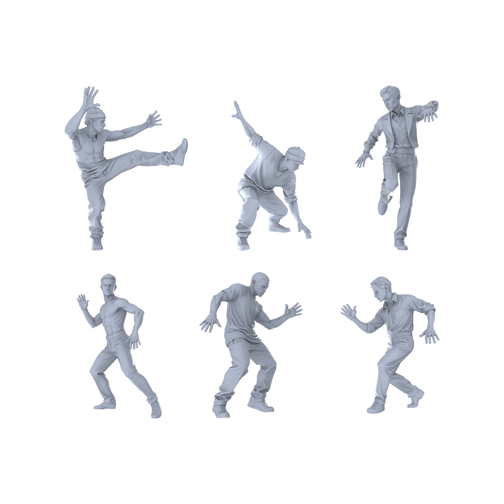 MRY-SFW LYTR507 Modern Dancers Street Style Group of 6 Miniature Car Diorama Figures Scene Props Accessories Resin
