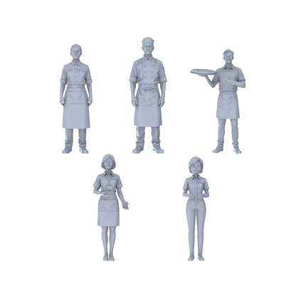 Yao's Studio LYTR225 5-Piece Unpainted Miniature Food Service Set - Perfect for Restaurant, Cafe & Market Dioramas Miniatures Diorama Resin Figures