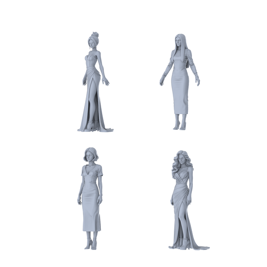 MRY-SFW LYTR664 Modern Evening Gown Style Young Female Multi-Pose Four-Person Set Miniature Car Diorama Figures Scene Props Accessories Resin