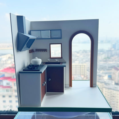 RHF121006 1/12 Kitchen Corner Frame 3D Printing DIY Miniature Scenes Dollhouse Frame Creative Decorations Desktop Scenarios Mini Models 12-Inch BJD OB Doll A Corner Of The Kitchen