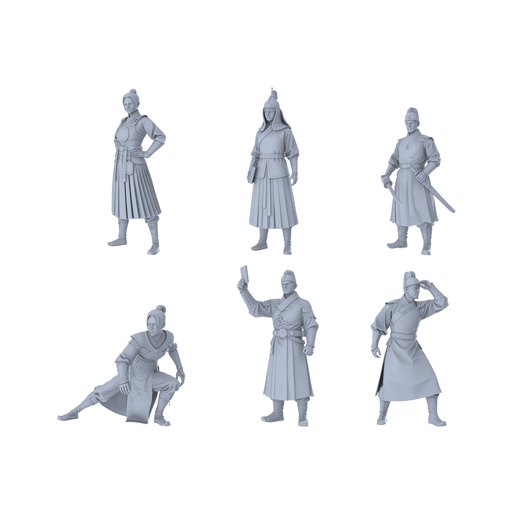MRY-SFW LYTR432 Ming Dynasty Elegance Quintet 5-Figure Set,  Ming Official Warrior, DIY Paintingation Miniature Car Diorama Figures Scene Props Accessories Resin