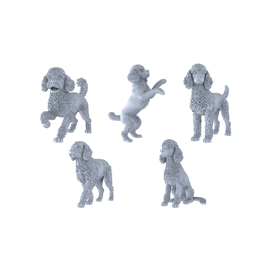 Yao's Studio LYTR260 Poodle Resin Miniature Model 5-Figure Set, Unpainted Cute Interactive Pet Figures, DIY Painting Scene Decoration Miniatures Diorama Resin Figures