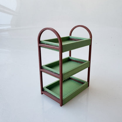 RHF-217 Green and Eco-friendly Storage Rack 3D Printed 3-Tier Mini Display Stand - Green & Brown Eco-Friendly Shelf for Mini Figures & Dollhouse