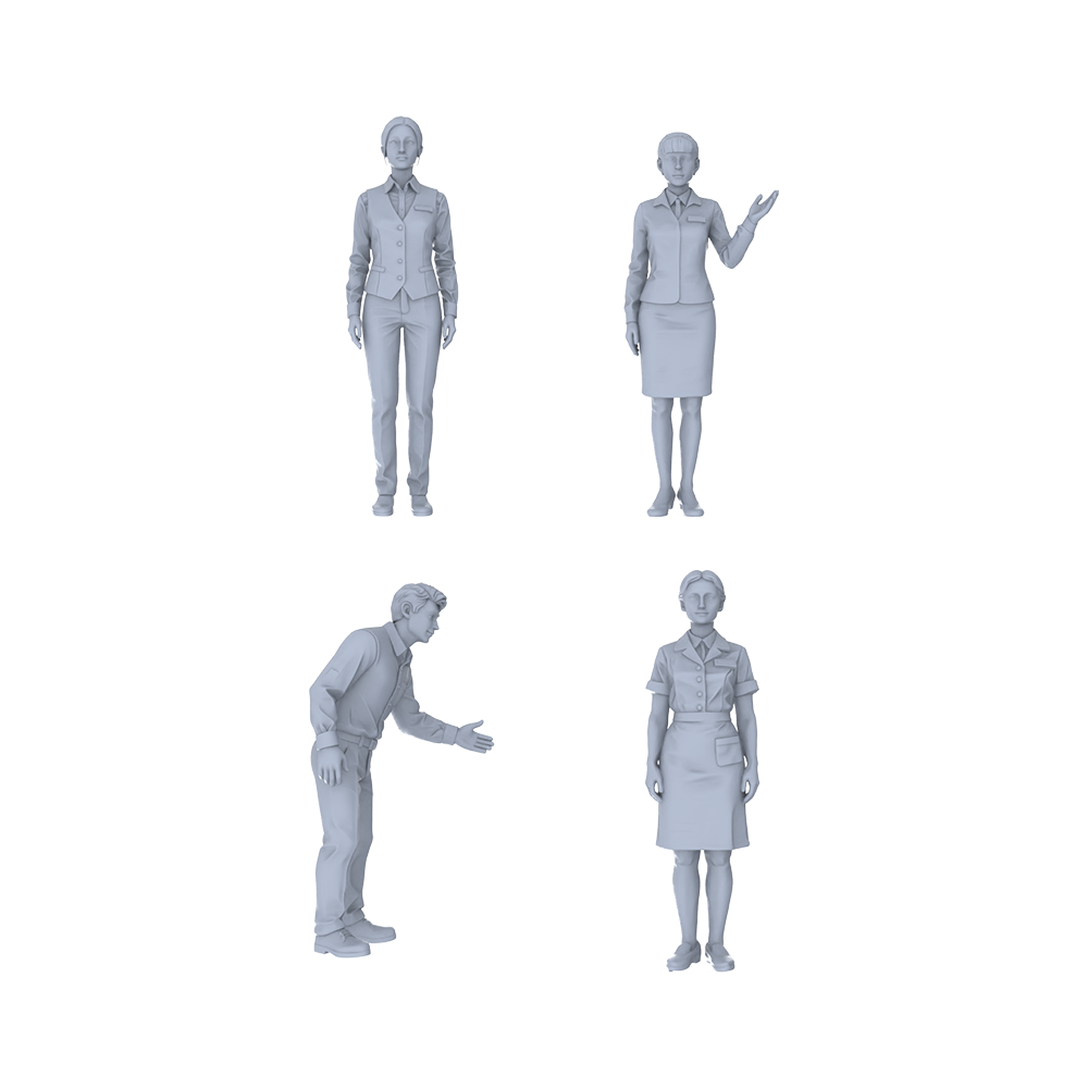 Yao's Studio LYTR235 Miniature Welcome Reception 4-Piece Unpainted Models - Hotel & Shop Service Figures for DIY Diorama & Custom Painting Miniatures Diorama Resin Figures