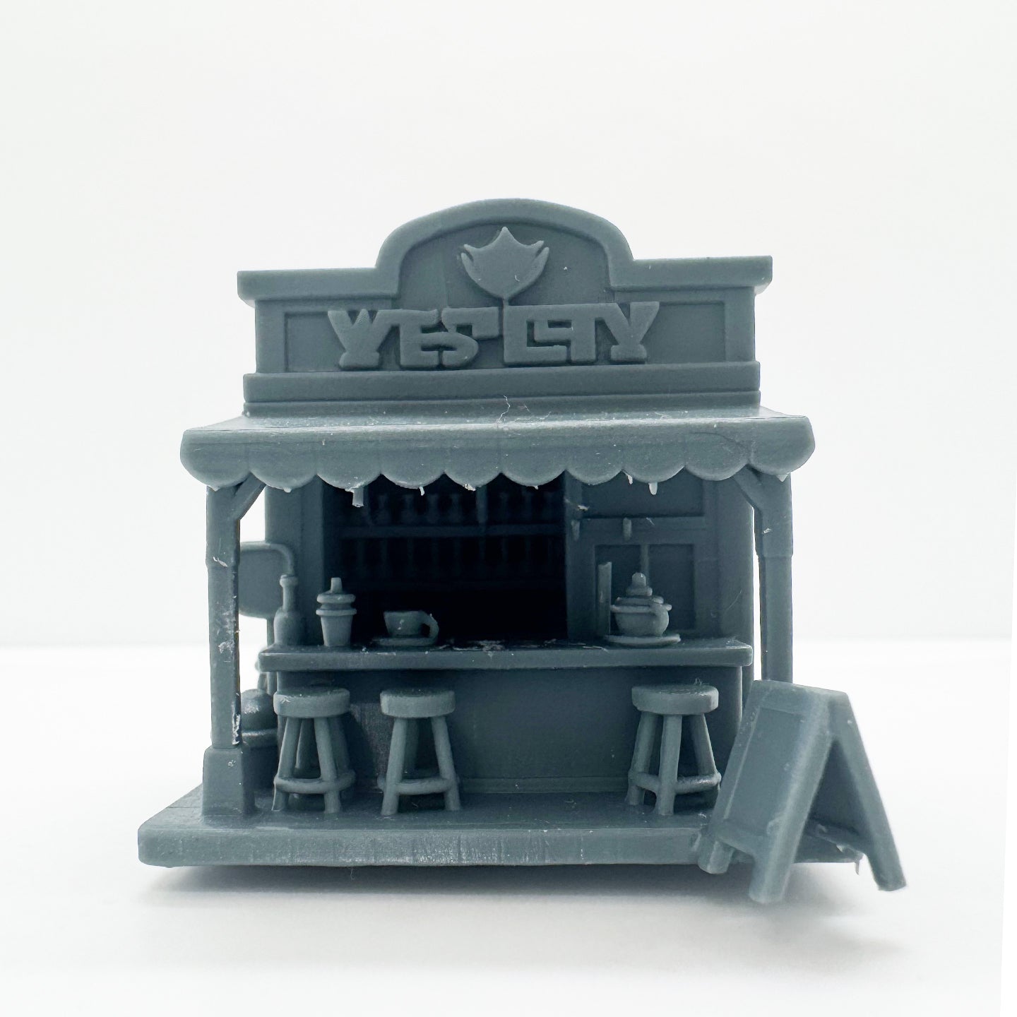 MRY-SFW LYTS114 3D Printed Miniature Cafe Bar Scene Model - Detailed Shopfront & Furniture, DIY Unpainted All-in-One Printed Kit HO Scale
