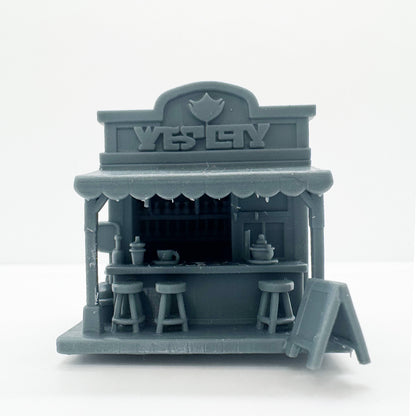 MRY-SFW LYTS114 3D Printed Miniature Cafe Bar Scene Model - Detailed Shopfront & Furniture, DIY Unpainted All-in-One Printed Kit HO Scale
