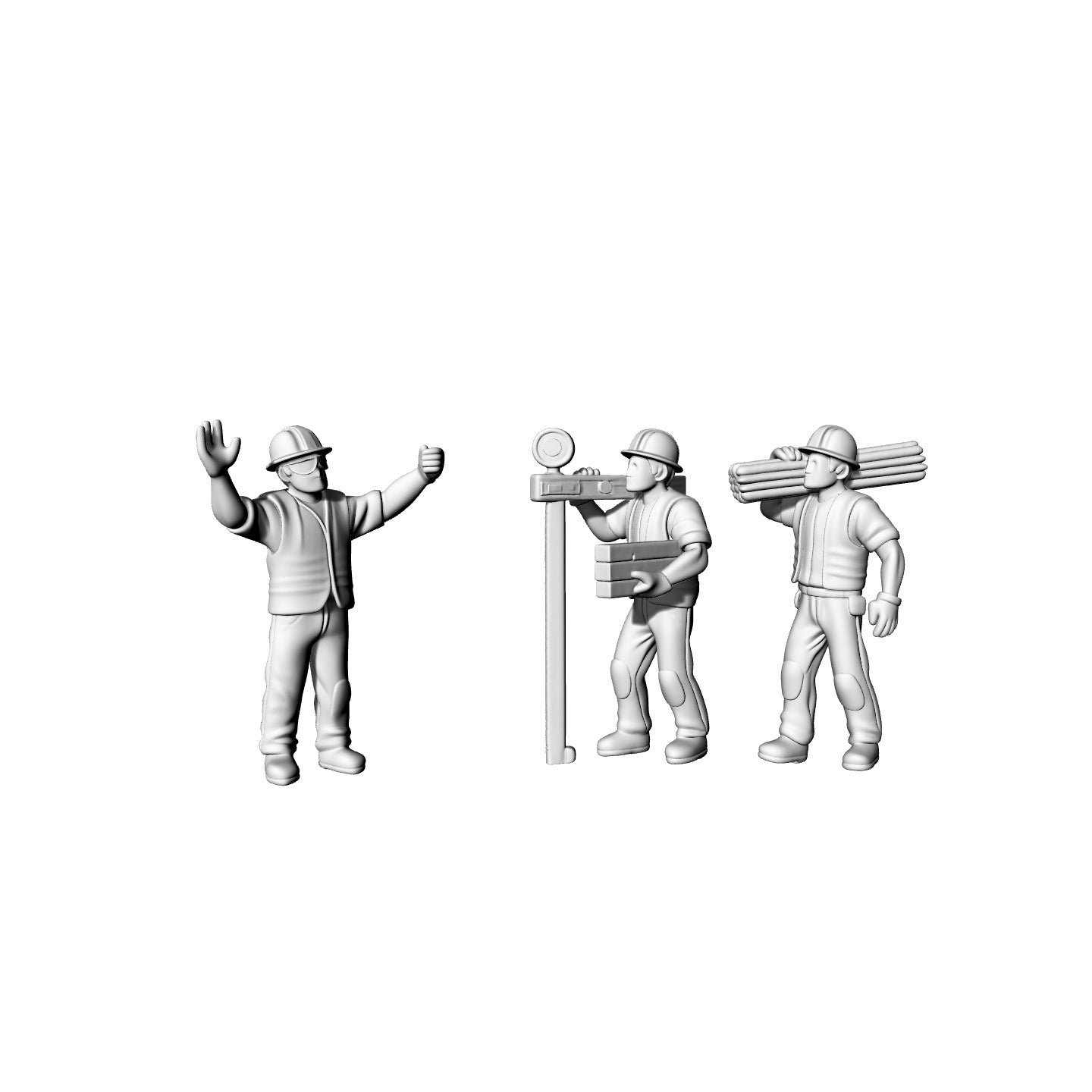 Yao's Studio LYTR073  Construction Site Worker 3-Pack 3D Print Model, Unpainted Worker Figures, DIY Painting Kit 1set