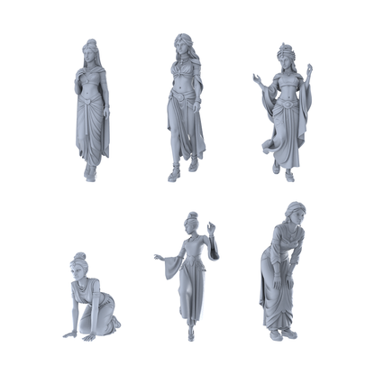 Yao's Studio LYTR263 Ancient Beauty Hexad Resin Miniature Model 6-Figure Set, Unpainted Classical Dance Figures, DIY Painting Scene Decoration Miniatures Diorama Resin Figures