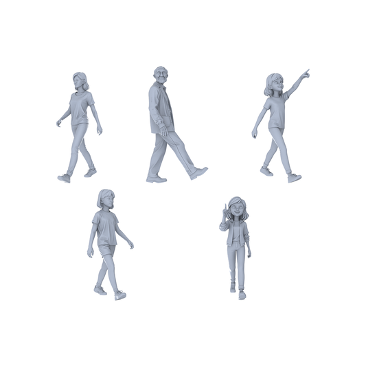 Yao's Studio LYTR209 Unpainted Miniature 5-Piece Set - All-Age Walkers Models for Lifelike Diorama Projects Miniatures Diorama Resin Figures