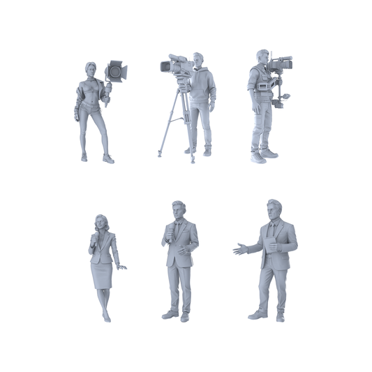MRY-SFW LYTR567 Modern Media News Professionals Pose Group of 6 Miniature Car Diorama Figures Scene Props Accessories Resin
