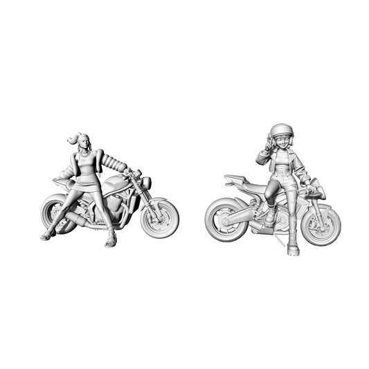 Yao's Studio LYTR067  Trendy Female Biker 3D Print Model, Unpainted Motorcycle Girl Figure, DIY Painting Kit 1set