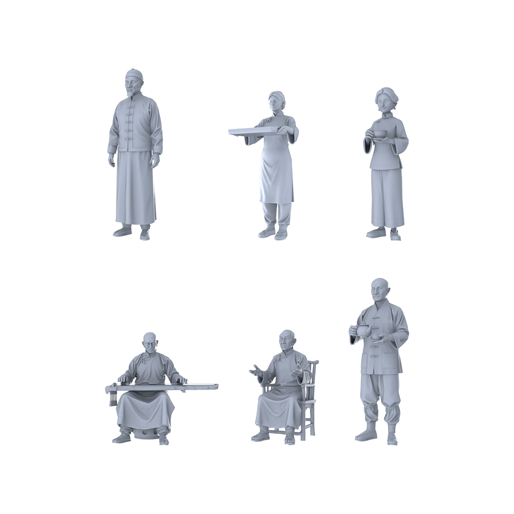 MRY-SFW LYTR566 Modern Folk Street Characters Pose Group of 6 Miniature Car Diorama Figures Scene Props Accessories Resin