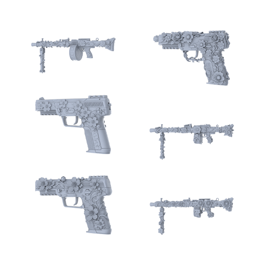 MRY-SFW LYGS188 Blooming Carry-Themed Modified Pistol & SMG Set - 6 Gentle Fantasy Variants (Untextured)