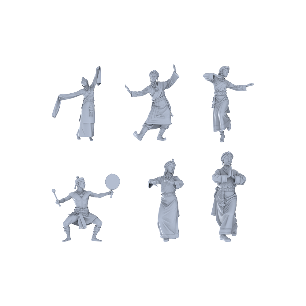 Yao's Studio LYTR283 Tibetan Dance Hexad Resin Miniature Model 6-Figure Set, Unpainted Ethnic Performance Figures, DIY Painting Scene Decoration Miniatures Diorama Resin Figures