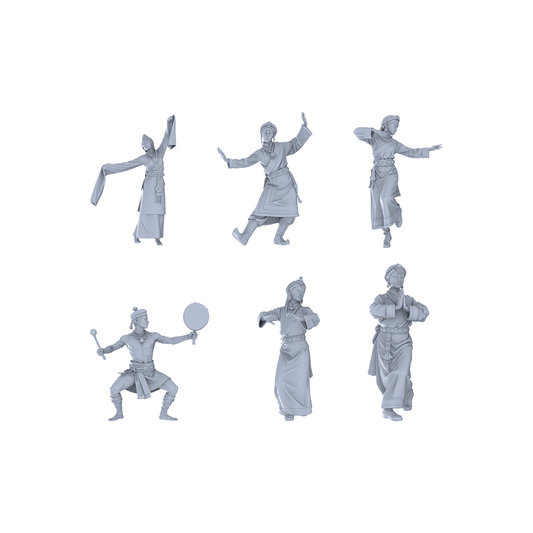 Yao's Studio LYTR283 Tibetan Dance Hexad Resin Miniature Model 6-Figure Set, Unpainted Ethnic Performance Figures, DIY Painting Scene Decoration Miniatures Diorama Resin Figures