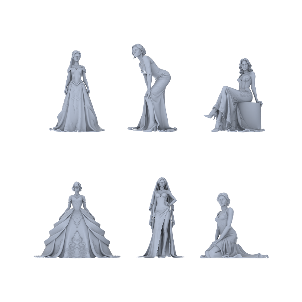 Yao's Studio LYTR186  Wedding Gown Women Resin Miniature Model 6-Figure Set, Unpainted Bridal & Banquet Figures, DIY Painting Scene Decoration Miniatures Diorama Resin Figures